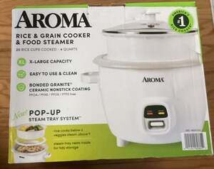 Aroma 20-Cup Rice Cooker & Food Steamer with Bonded Granite Nonstick Ceramic Pop